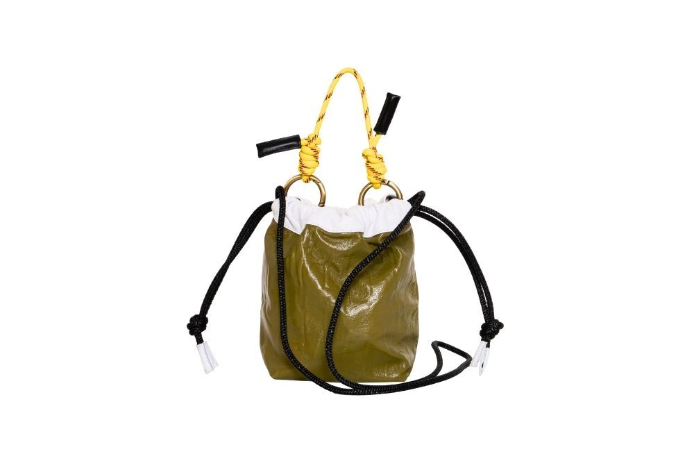 borsa-sacchetto-pelle-verde-fascia-argento-con-coulisse